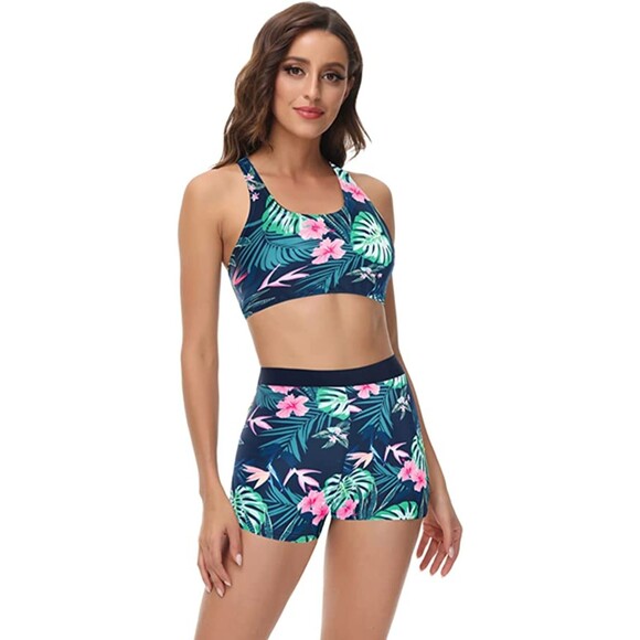 JASAMBAC  3 Piece Floral Print Athletic Tankini Swimsuits with Boyshort Sz M - Picture 1 of 9